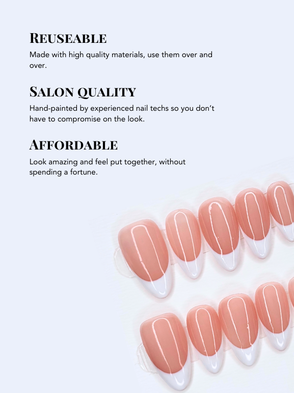 Almond French Tip Press-on Nails, Nude Base Nails, Everyday Nails for Work, Bridal Nails | Secure The Nails