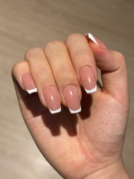 Coffin Ballerina Nude Classy Micro French Tip Press-on Nails, Thick Reusable Salon Quality | Secure The Nails