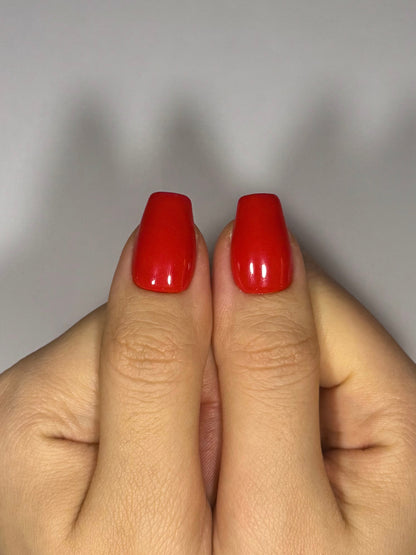 Coffin Shape Press-on Nails, Bright Red Nails for Everyday Summer Nails, Reusable Long-lasting | Secure The Nails