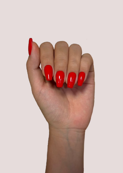 Coffin Shape Press-on Nails, Red Nails for Everyday Summer Nails, Reusable Long-lasting | Secure The Nails
