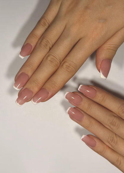 Elegant Coffin Ballerina Soft It Clean Girl Nude Classy Micro French Tip Press-on Nails, Thick Reusable Salon Quality | Secure The Nails