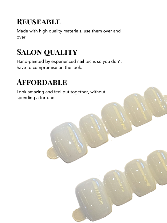 Secure The Nails Glossy Creamy Milky White Press-on Nails for Everyday Wear, Reusable Long-lasting Easy to Apply Nails