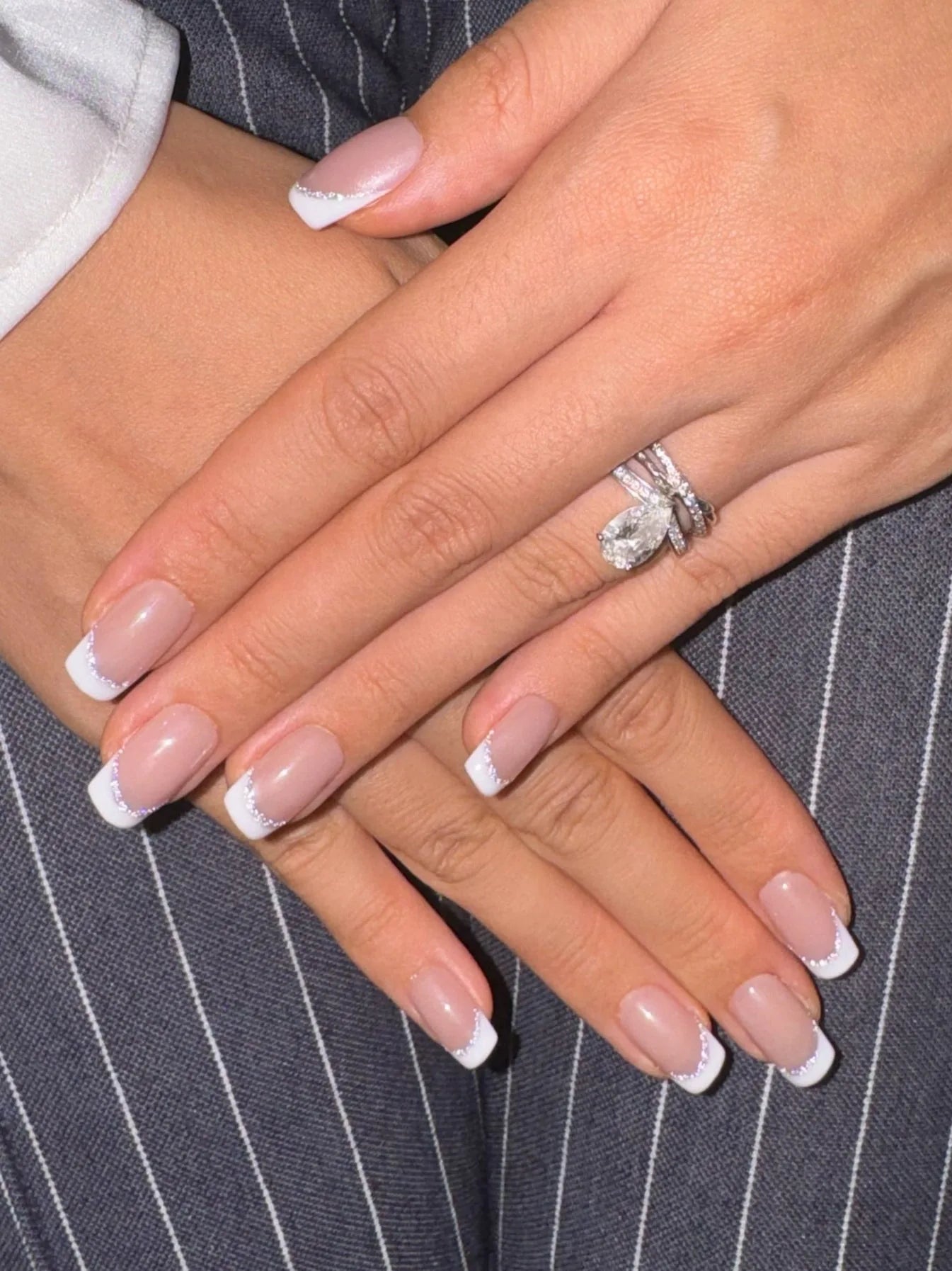 High Quality Reusable Square French Tip Press-on Nails with Glitter, Unique Nude Brown Nails | Secure The Nails