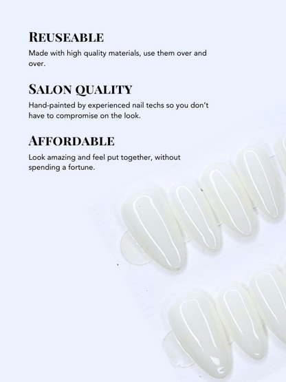 Glossy White Almond Press-on Nails, Salon-quality and Long-lasting | Secure The Nails