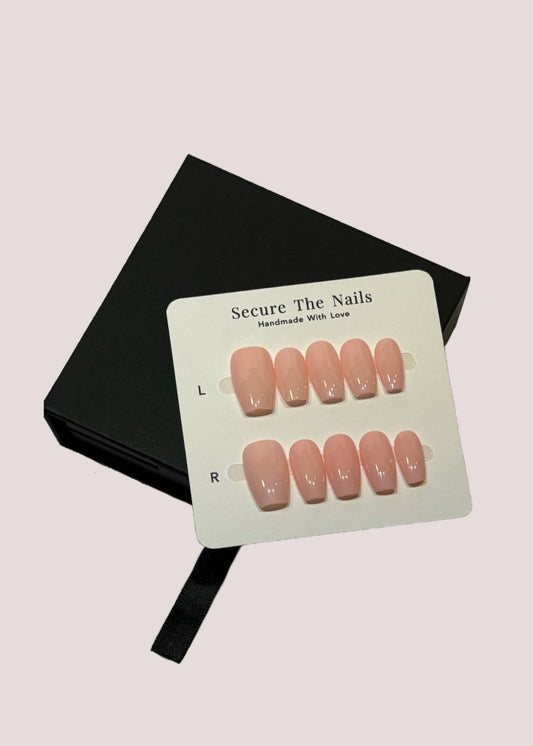 Pink Peachy Nude Coffin Ballerina Press-on Nails, Reusable Long-lasting Nails for Everyday | Secure The Nails