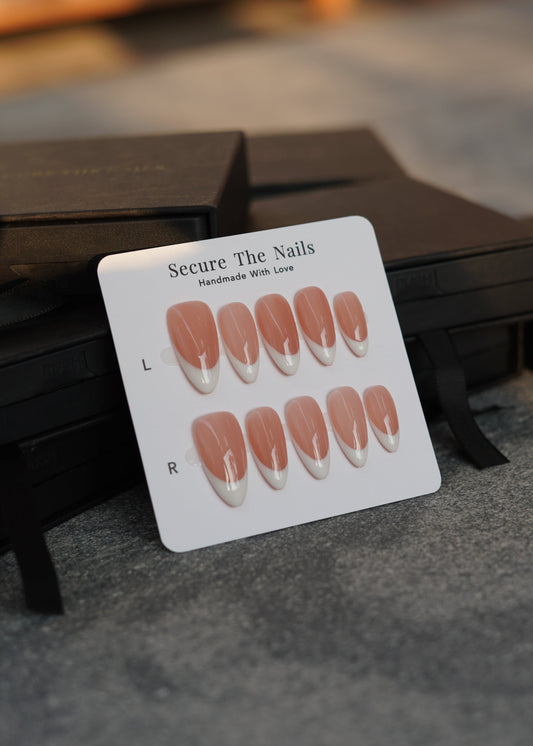 Almond French Tip Press-on Nails, Nude French Tip Nails, Easy to apply, Long-lasting, Salon-quality | Secure The Nails