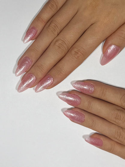 Shimmery Peach Glitter Press-on Nails, Sheer Girly Summer Nails, Reusable Long-lasting | Secure The Nails