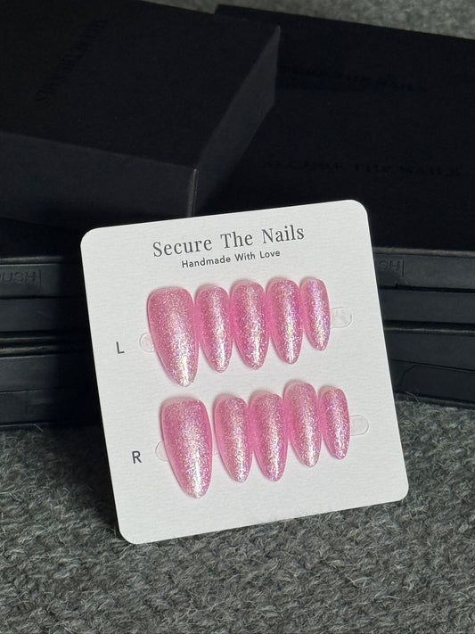 Pink Glitter Shimmer Sparkle Girly Press On Nails, Date Night Out Reusable Long-lasting Nails| Secure The Nails