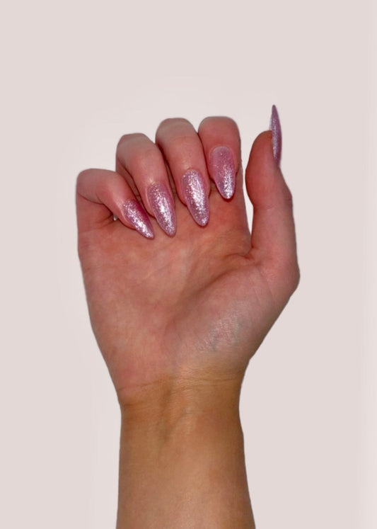 Pink Glitter Shimmer Sparkle Girly Press On Nails, Ultra Reflective Reusable Long-lasting | Secure The Nails