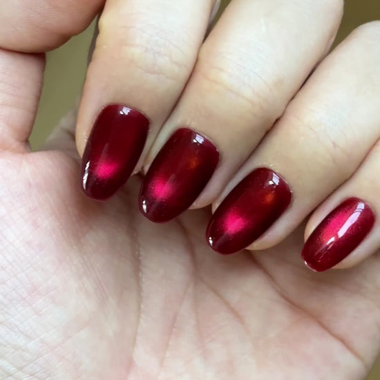 Simple Elegant Everyday Glam Dark Cherry Wine Red Cat-Eye Short Oval Square Press-On Nail, Handmade Reusable Long-Lasting False Nails | Secure The Nails Press-Ons