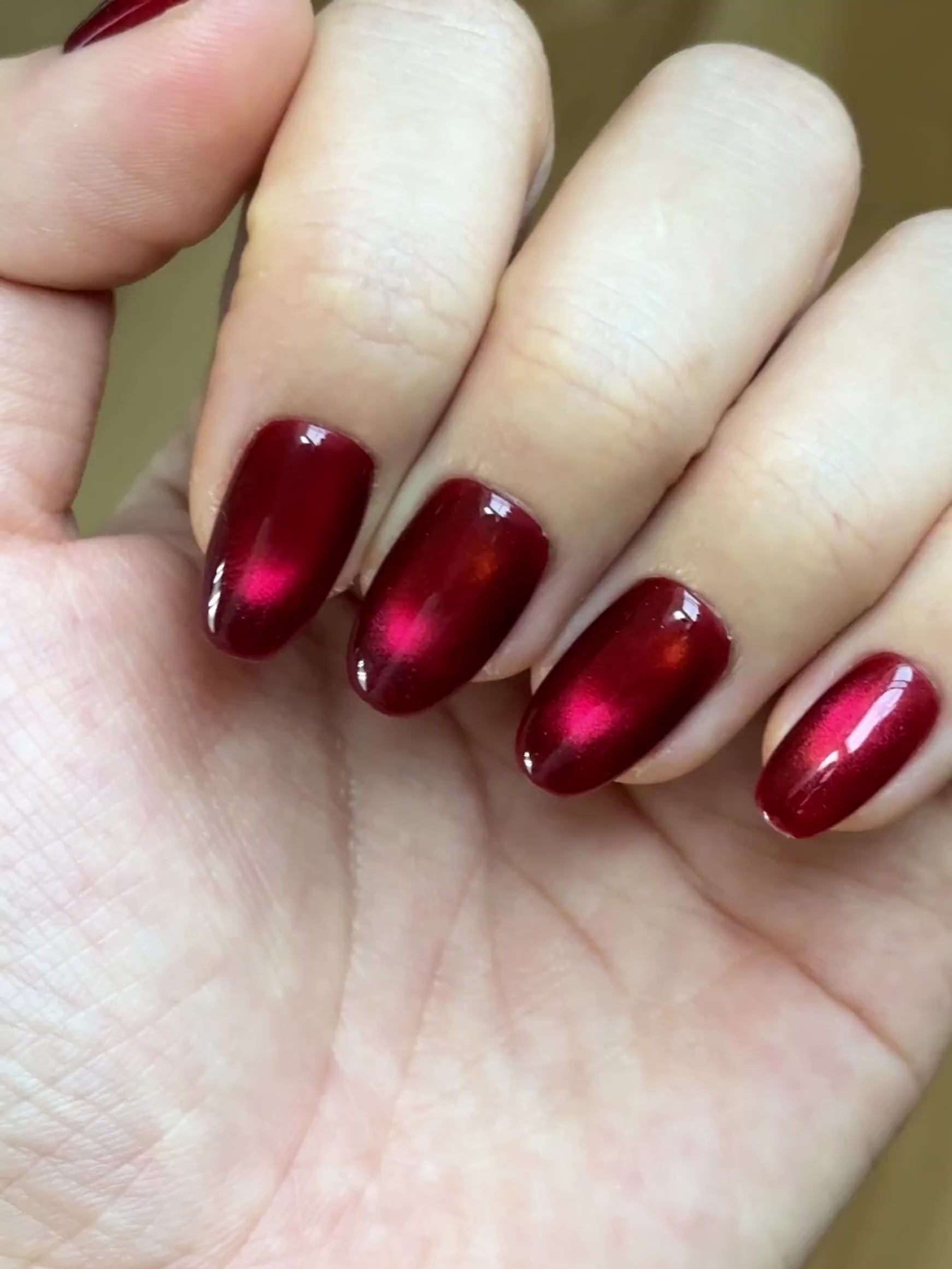Simple Elegant Everyday Glam Dark Cherry Wine Red Cat-Eye Short Oval Square Press-On Nail, Handmade Reusable Long-Lasting False Nails | Secure The Nails Press-Ons