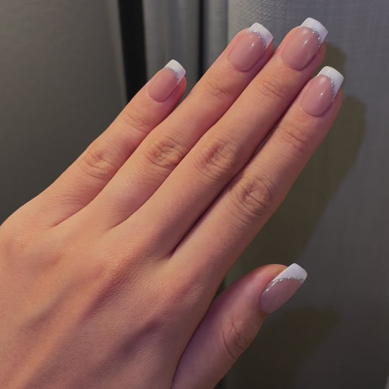 French Tip with Glitter Nude Base | Press On Nails