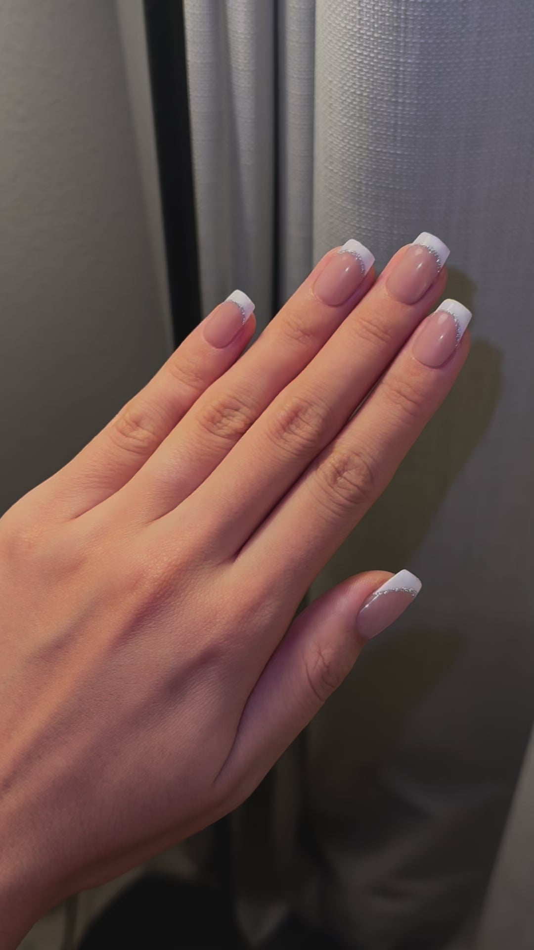 French Tip with Glitter Nude Base | Press On Nails