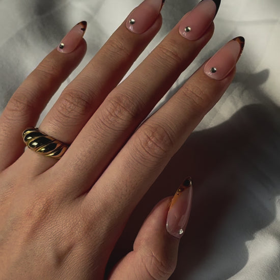 Tortoise Shell French Tip Press-on Nails with Jewellery Design, Long-lasting Salon-quality | Secure The Nails