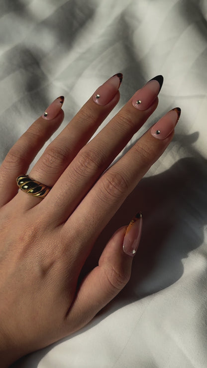 Tortoise Shell French Tip Press-on Nails with Jewellery Design, Long-lasting Salon-quality | Secure The Nails