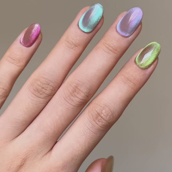 Cotton Candy Cute Bright Color Shifting Cat-Eye Oval Round Press-On Nail, Long-Lasting Handmade Reusable Press-Ons, 2026 Simple Nail Art Design | Secure The Nails