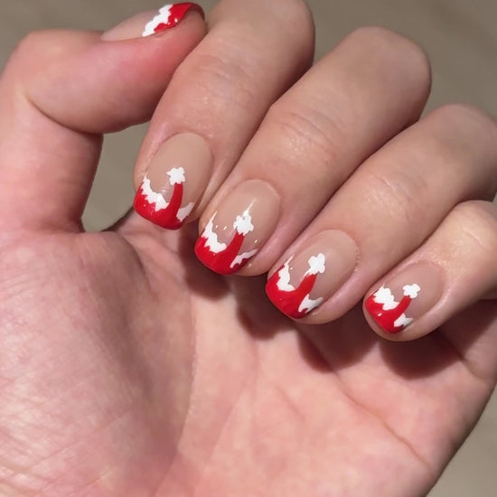 Cute Santa Claus Hat Nail Art Christmas Holiday Press On Nails, Unique Red French Tips for Winter | Secure The Nails