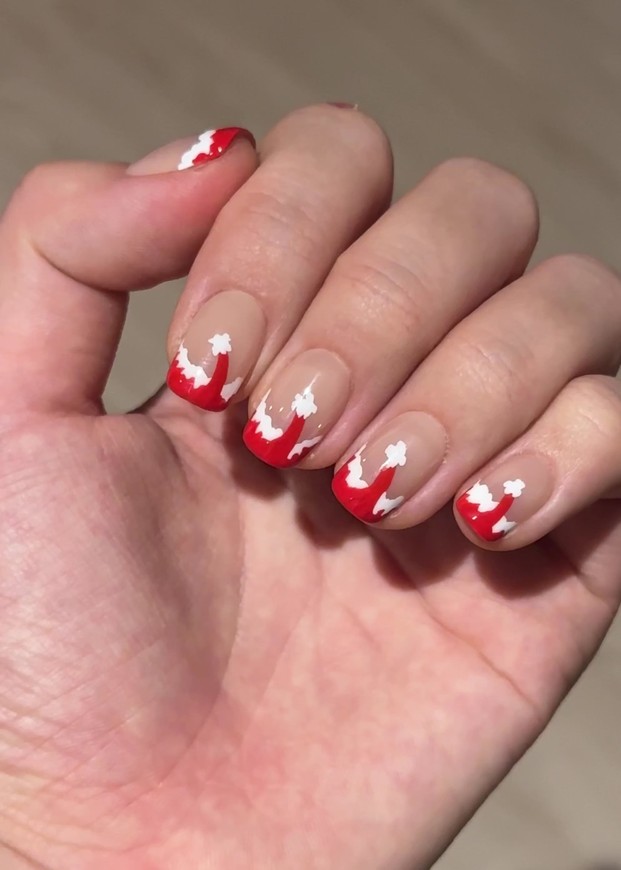 Cute Santa Claus Hat Nail Art Christmas Holiday Press On Nails, Unique Red French Tips for Winter | Secure The Nails