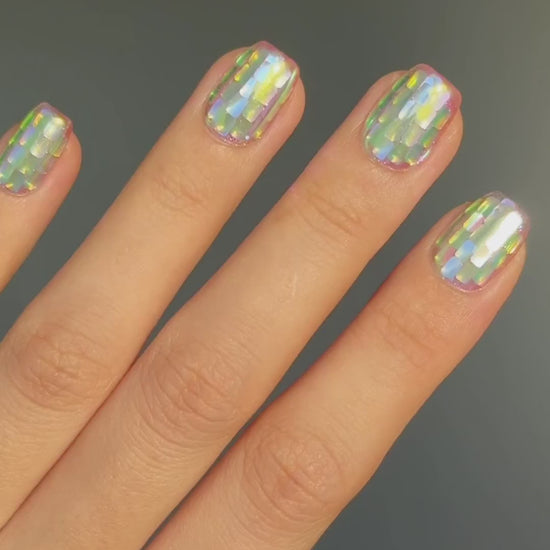 Viral Futuristic Mosaic Iridescent Reflective Disco Ball Short Square Press-On Nails, Handmade Reusable & Long-Lasting False Nail | Secure The Nails