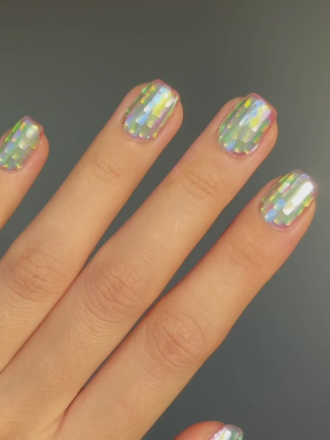 Viral Futuristic Mosaic Iridescent Reflective Disco Ball Short Square Press-On Nails, Handmade Reusable & Long-Lasting False Nail | Secure The Nails