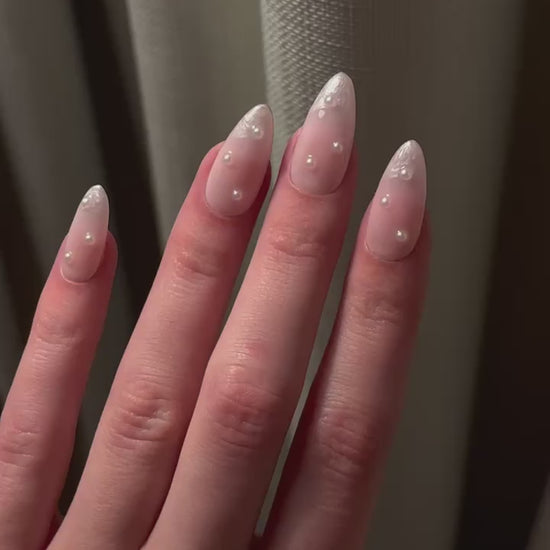 Pearlescent French Tip with Pearls Press On Nails Set