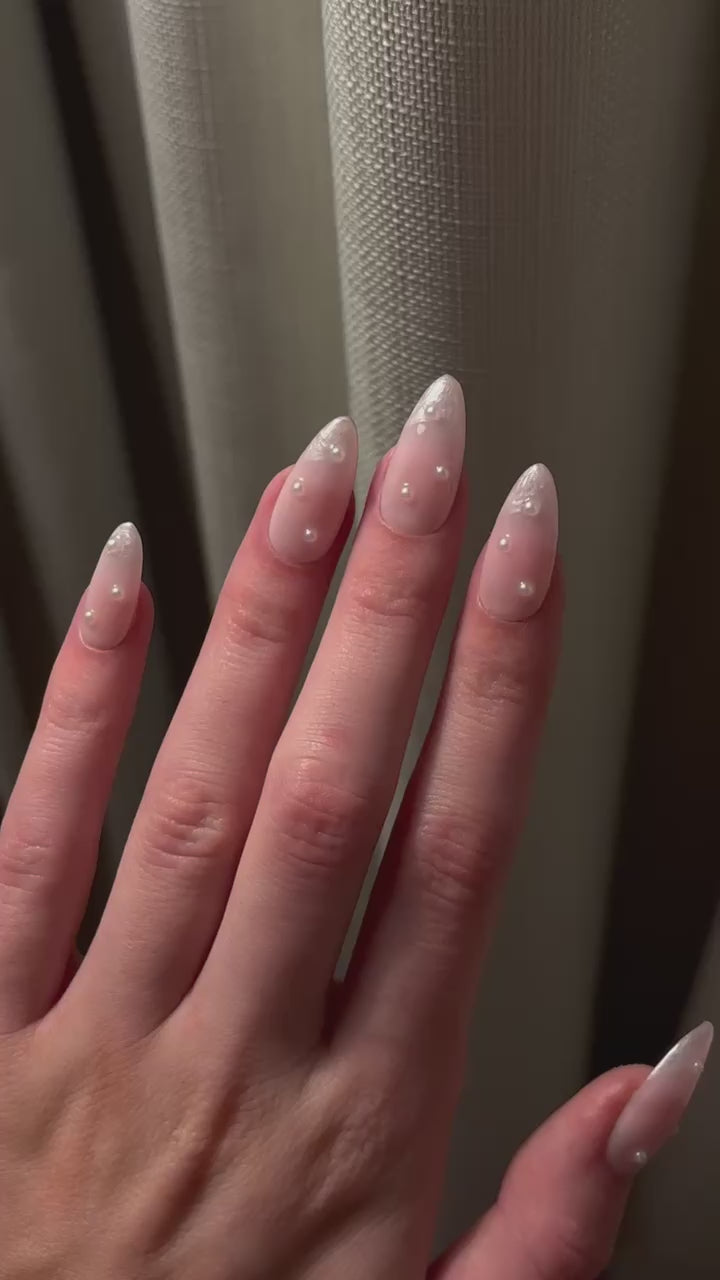 Pearlescent French Tip with Pearls Press On Nails Set