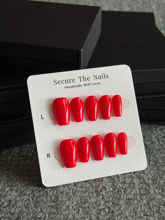 Red Press-on Nails Coffin Shape, Reusable Nails, Press-ons for Work Everyday, Long-lasting | Secure The Nails