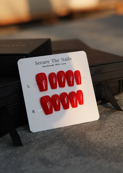 Red Press-on Nails Coffin Shape, Reusable Nails, Press-ons for Work Everyday, Long-lasting | Secure The Nails