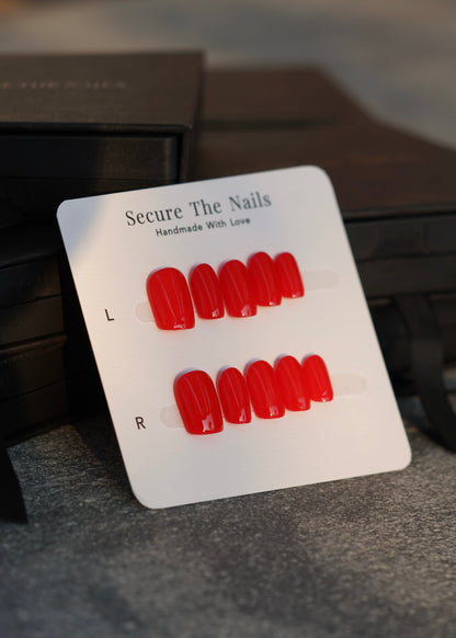 High Quality Short Red Press-on Nails Like Salon Nails, Long-lasting, Easy to Apply | Secure The Nails