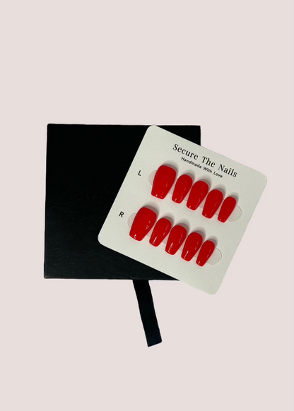 Secure The Nails Coffin Shape Red Press-on Nails, Glossy Finish, Reusable, Long-lasting, Easy to Apply