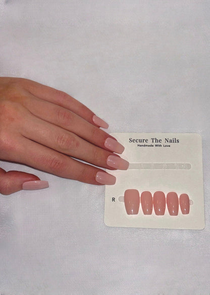 Secure The Nails Nude Coffin Ballerina Press On Nails for Work Summer Nails, Reusable Long-lasting