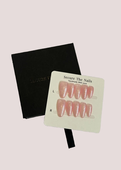 Secure The Nails Shimmery Peach Glitter Girly Press-on Nails, Reusable Long-lasting Easy to Apply