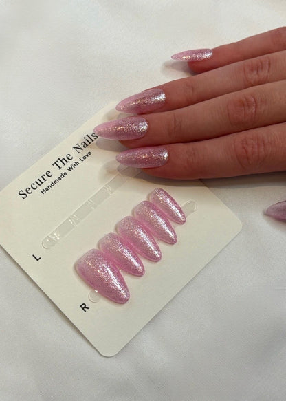 Sheer Pink Glitter Shimmer Press On Nails, Girly Sparkly Nails, Reusable Long-lasting Easy to Apply | Secure The Nails