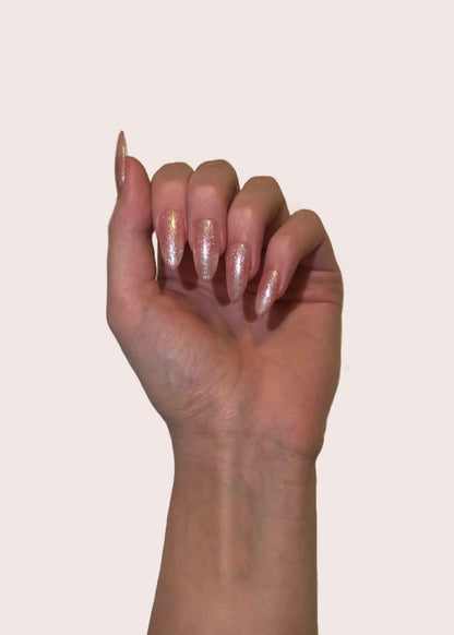 Sheer Shimmery Peach Glitter Girly Press-on Nails, Reusable Long-lasting Easy to Apply | Secure The Nails