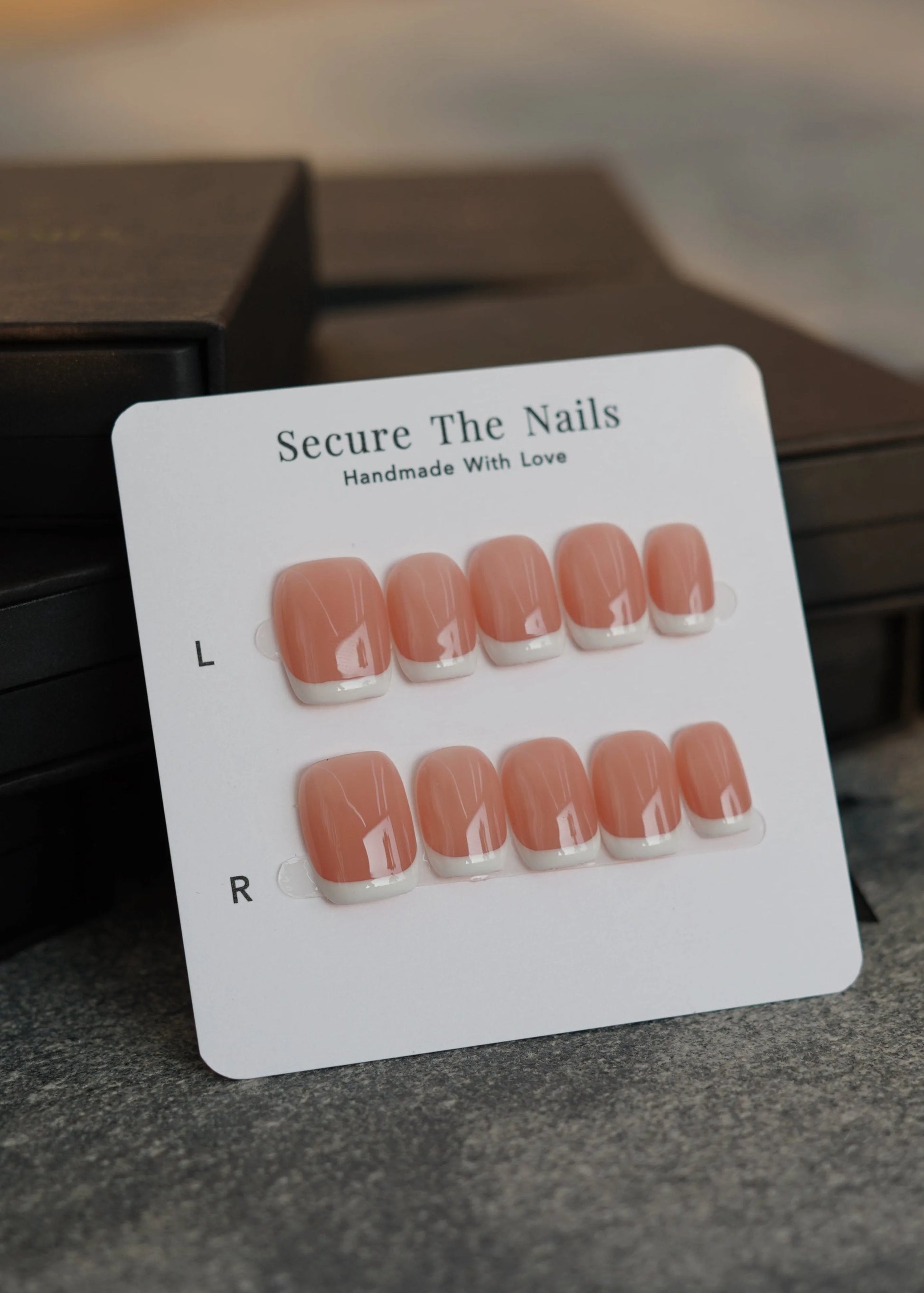 Short Square Classy Elegant Nude French Tip Press-on Nails, High Quality, Reusable, Easy to apply| Secure The Nails