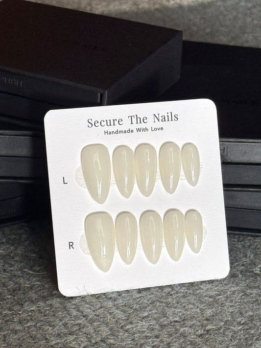 Milky White Almond Press-on Nails, Everyday Nails for Work | Secure The Nails
