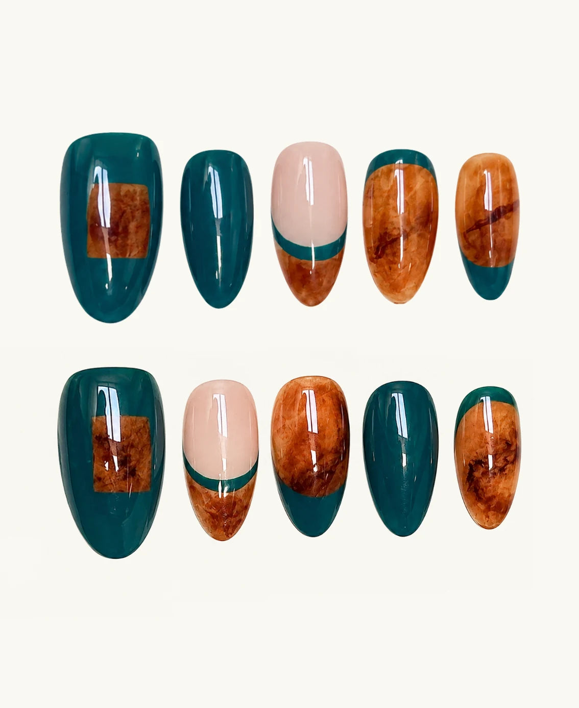 Teal Eclipse press-on nails on a clean background